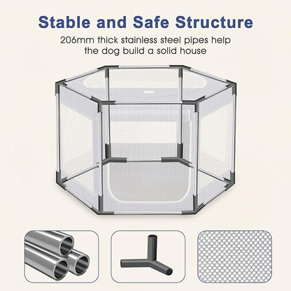 Hexagonal Dog playpen, 45Inch Soft Puppy Playpen with 600D Oxford Fabric, Stable Structure with Thickend Stainless Steel Tubes, 25.6 Inch Height Pet Playpen for Small and Medium Dogs, Animals