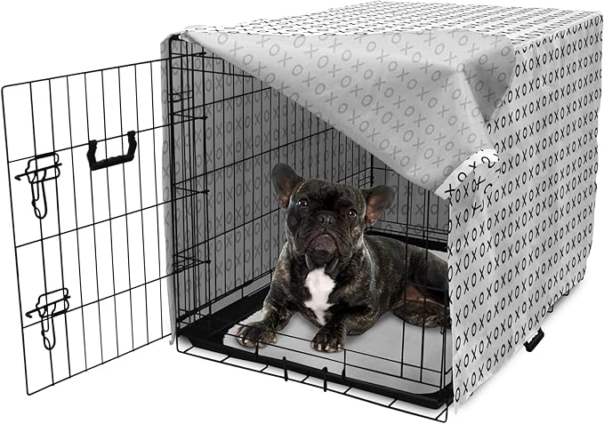 Ambesonne XOXO Dog Crate Cover, Simplistic and Monochrome Design of Letters X and O Modern Art Print, Easy to Use Pet Kennel Cover for Cats & Medium Dogs, 24 Inch, Grey Charcoal