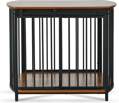 Merax 31.5" Furniture Style Dog Crate for Small and Medium Dogs, Wooden Cage Indoor Kennel Furniture, Modern Dog Crate End Table with Double-Doors, Brown