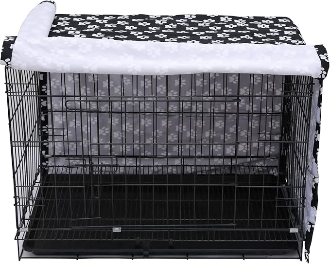 Morezi Dog Crate Cover for Wire Crates, Heavy Nylon Waterproof, Fits Most 30" inch Dog Crates, Easy to Put On, Take Off, and Adjust - Cover only - Black - Medium