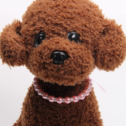 Dog Cat Pearls Necklace Collar with Bling Accessories and Ribbon Bow Pet Puppy Jewelry for Female Dogs Cats Small Medium (S, Pink)