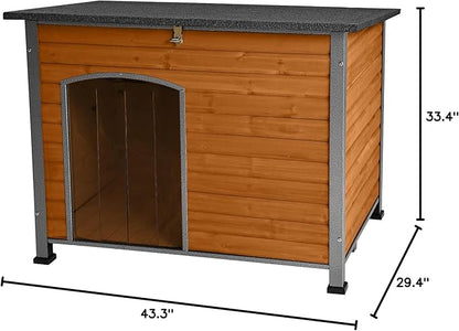 Indoor Outdoor Dog House,Anti-Chewing Iron Frame Dog Kennel,Wood Warm Pets Home,Weatherproof Outside Shelter (43.3" (L) x 29.4" (W) x 33.4" (H) Brown)