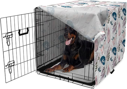 Ambesonne Leaves Dog Crate Cover, Abstract Foliage in Pastel Colors Tropical Jungle Forest Plants with Grunge Effect, Easy to Use Pet Kennel Cover for Medium Large Dogs, 42 Inch, Petrol Blue Baby Pink