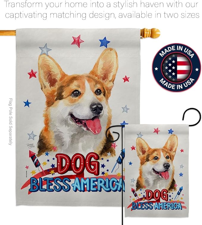 Breeze Decor Patriotic Pembroke Welsh Corgi House Flag-Pack Dog Puppy Spoiled Paw Canine Fur Pet Nature Farm Animal Creature Embroidery Banner Small Garden Yard Gift Double-Sided, Made in USA