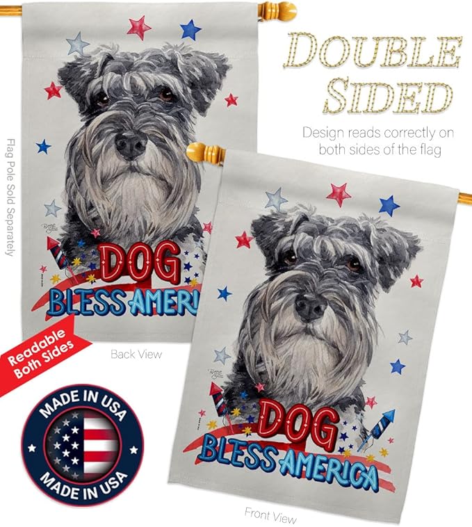 Breeze Decor Patriotic Miniature Schnauzer House Flag Set Dog Puppy Spoiled Paw Canine Fur Pet Nature Farm Animal Creature Decoration Banner Small Garden Yard Gift Double-Sided, Made in USA