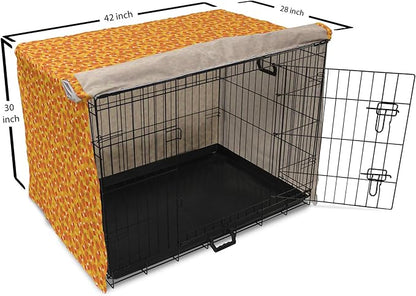 Lunarable Candy Corn Dog Crate Cover, Halloween Themed Pattern with Pumpkins and Food Repetition, Easy to Use Pet Kennel Cover for Medium Large Dogs, 42 Inch, Orange Vermilion
