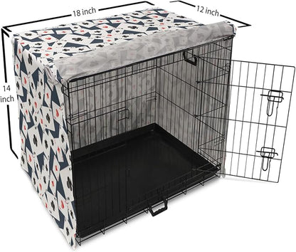 Lunarable Casino Dog Crate Cover, Realistic Style Random Scattered Playing Cards Leisure Time Hobby Games, Easy to Use Pet Kennel Cover for Small Dogs Puppies Kittens, 18 Inch, Cadet Blue Black Red