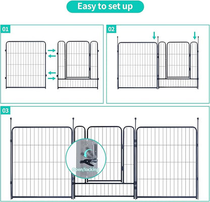 Dog Playpen,Portable Outdoor Dog Fence, Dog Playpen for Large/Medium/Small Dogs, Dog Fences for The Yard,with Doors Foldable Metal (32 inch, 24 Panels)