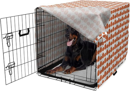 Lunarable Autumn Pumpkin Dog Crate Cover, Simplistic Halloween Fruit Pattern on Plain Backdrop, Easy to Use Pet Kennel Cover for Medium Large Dogs, 42 Inch, Orange Green