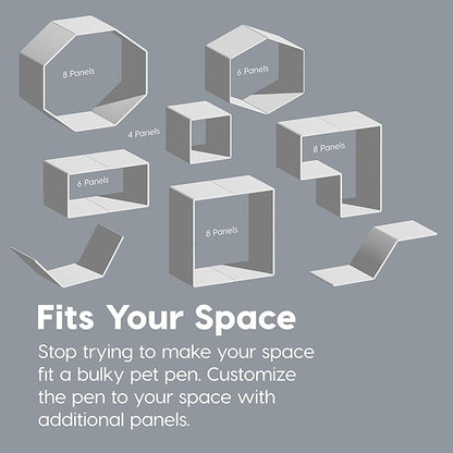 IRIS USA Dog Playpen, 8-Panel 34" Pet Playpen with Door, Puppy Playpen, Indoor/Outdoor Dog Pen, 63 x 63 x 34, Foldable, Customizable, White