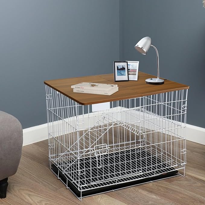 Deblue Foldable Dog Crate Topper, Wood Crate Topper for 48in Wire Dog Cages, Dog Kennel Table Top for Large Dog, Waterproof, Sturdy (48 inch)