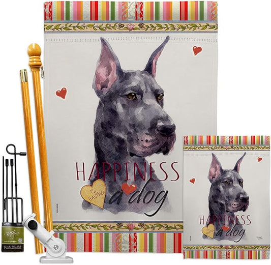 Breeze Decor Cropping Black Dane Happiness Garden House Flag-Kit Dog Puppy Spoiled Paw Canine Fur Pet Nature Farm Animal Creature Banner Small Yard Gift Double-Sided, Made in USA