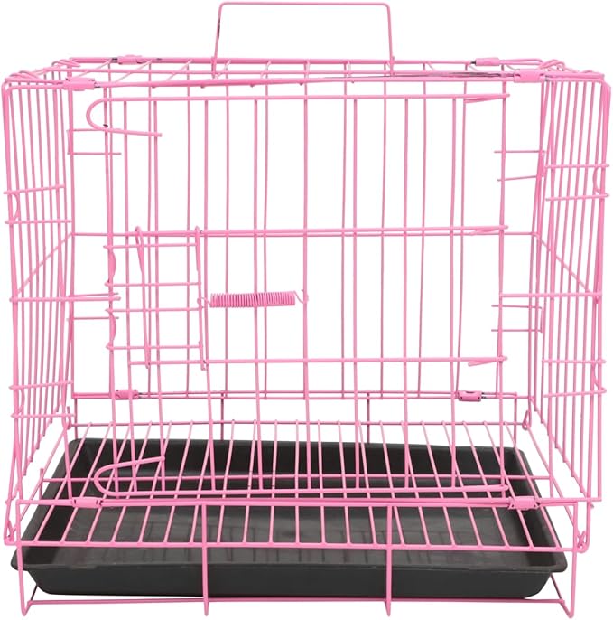Folding Metal Dog Crate, Pink, Portable, Easy to Install, Durable, Secure, Airy, and Comfortable