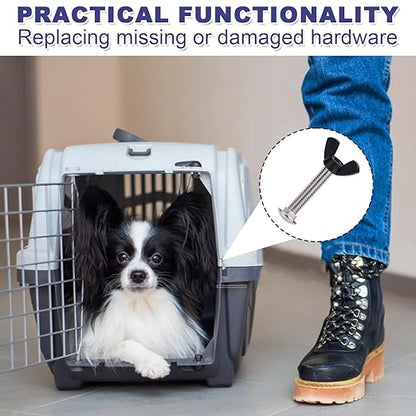 Pet Carrier Fasteners, 12pcs M6 Stainless Steel Replacement Bolts and 12pcs Plastic Butterfly Nuts for Repairing Pet Boxes Pet Carrier Replacement Parts Dog Kennel Hardware