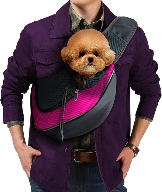 Pet Dog Sling Carrier, Breathable Mesh Adjustable Puppy Sling Carrier Hand Free for Small Dog Cat, M, Rose