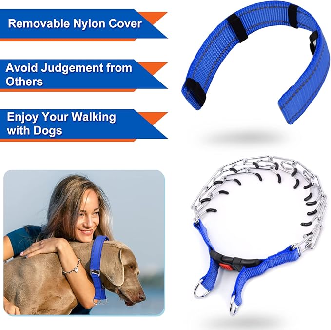 Supet Dog Prong Collar, Dog Choke Collar Adjustable Dog Pinch Collar with Quick Release Buckle/Nylon Cover for Small Medium Large Dogs