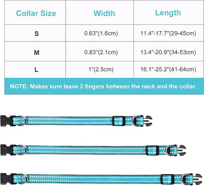 AUAUY Reflective Nylon Dog Collars, Adjustable Classic Pet Collars with Soft Neoprene Padding, Double Security Dual D-Ring and Quick Release Buckle for Small Puppy, Medium and Large Dogs (Lake Blue-L)