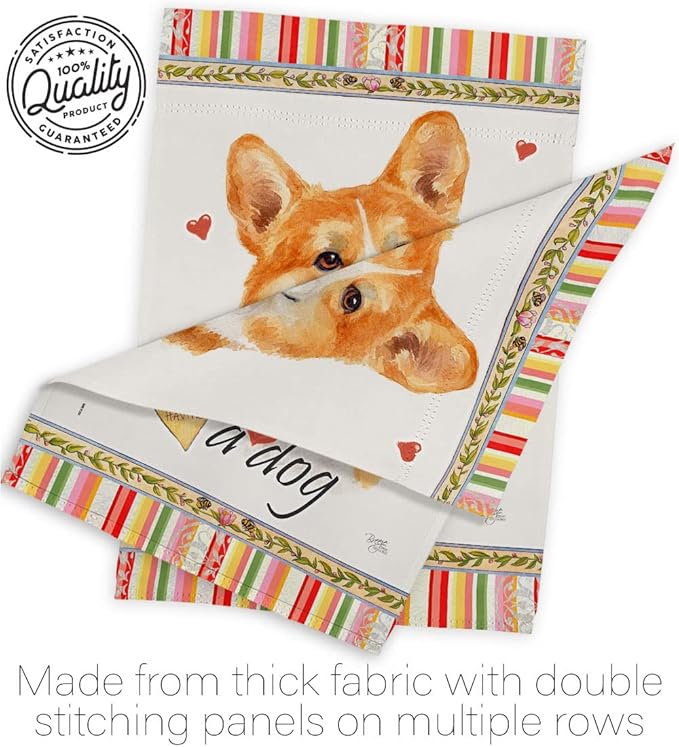 Breeze Decor Fawn Corgi Happiness House Flag Pack Dog Puppy Spoiled Paw Canine Fur Pet Nature Farm Animal Creature Vintage Applique Banner Small Garden Yard Gift Double-Sided, Made in USA