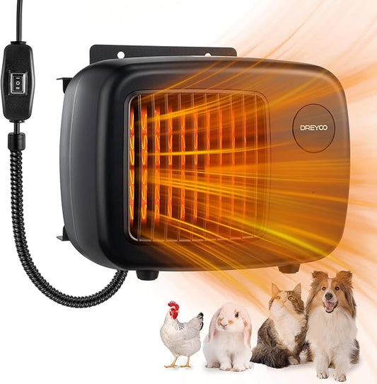 Dreyoo Dog House Heater with Thermostat, Pet House Heater with 6FT Anti Chew Cord and Safe Overheat Protection, 2 Heating Mode (200/400W) Pet House Furnace for Dogs Chicken Coops Rabbits(Black,1 Pcs)