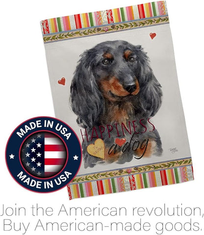 Breeze Decor Blue Long Hair Dachshund Happiness House Flag-Pack Dog Puppy Spoiled Paw Canine Fur Pet Nature Farm Animal Creature Vintage Applique Garden Yard Gift Double-Sided, Made in USA