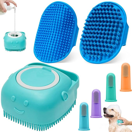4PCS Dog Bath Brush Pet Massage Shampoo Brush Dog Scrubber for Dog Washing Brush Scrubber Pet Bath Massage Brush with Soft Silicone Bristles for Dog Cat Grooming Cleaning(Blue Blue Blue)