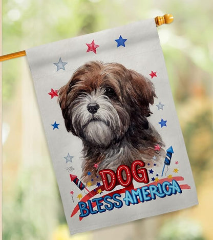 Breeze Decor Patriotic Brown Tibetan Terrier Garden House Flag-Kit Dog Puppy Spoiled Paw Canine Fur Pet Nature Farm Animal Creature Decoration Banner Small Yard Gift Double-Sided, Made in USA