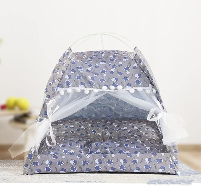 VINGVO Cute Dog Tent House, Indoor Pet Tent Washable Prevent Deformation Waterproof Bottom Detachable with Mesh Door Window for All Seasons (Gray)