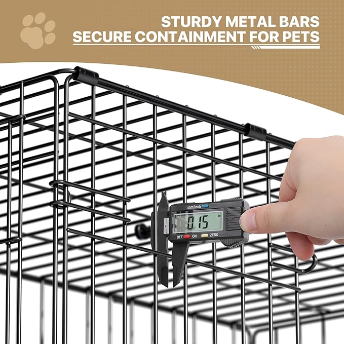 MoNiBloom 24/30/36/42/48 Dog Crates, Foldable Metal Wire Dog Cage with Double-Door, Outdoor Indoor Pet Kennels, Includes Leak-Proof Pan, Divider Panel, Black, 42"