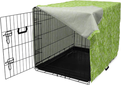 Lunarable Green Dog Crate Cover, Flourishing Spring Flowers Fresh Summer Meadow Themed Graphic Flora Print, Easy to Use Pet Kennel Cover for Cats & Medium Dogs, 30 Inch, Apple Green Pale Green