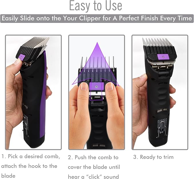 Professional A5 Style Animal Clipper Stainless Steel Color-Coded Snap-on Attachment Guard Guide Comb, 1/8"-1" Compatible with Wahl KM Series Oster A5 Andis Detachable Blade Pet Groomers (#2 - 1/4")