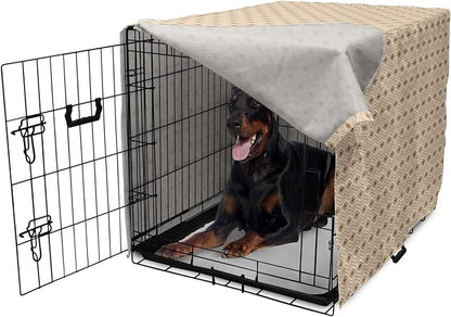 Lunarable Contemporary Brown Dog Crate Cover, Horizontal Rhombus and Zigzag, Easy to Use Pet Kennel Cover for Medium Large Dogs, 42 Inch, Pastel Brown Champagne