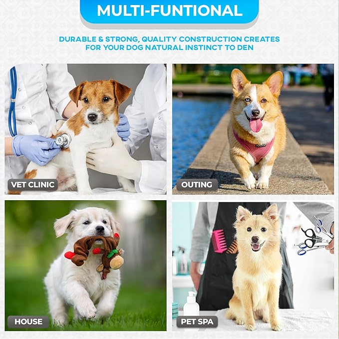 FDW Dog Crate for Medium Dogs 36 Inch Folding Metal WirePet Cage Double Door W/Divider Panel Indoor Outdoor Kennel Leak-Proof Plastic Tray,Blue