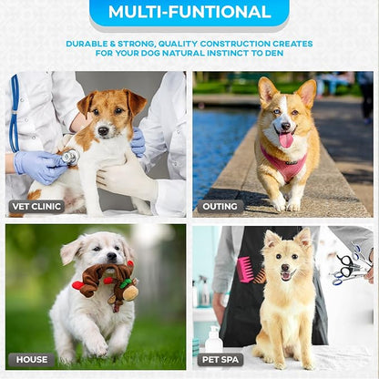 FDW Dog Crate for Medium Dogs 36 Inch Folding Metal WirePet Cage Double Door W/Divider Panel Indoor Outdoor Kennel Leak-Proof Plastic Tray,Blue