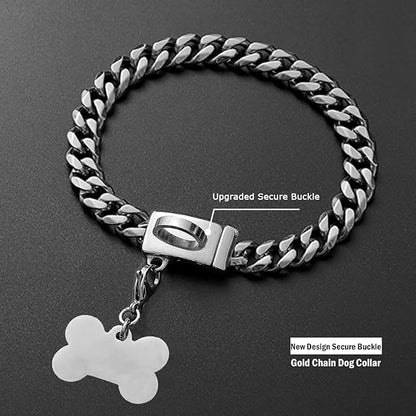 Strong Stainless Steel Cuban Link Dog Chain Collar,Pet Necklace Walking Collar for Medium,Large Dogs(Length - 22'')