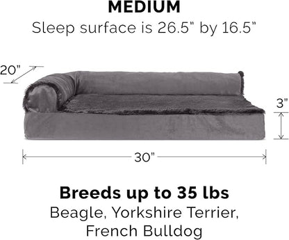Furhaven Orthopedic Dog Bed for Medium/Small Dogs w/ Removable Bolsters & Washable Cover, For Dogs Up to 35 lbs - Plush & Velvet L Shaped Chaise - Platinum Gray, Medium