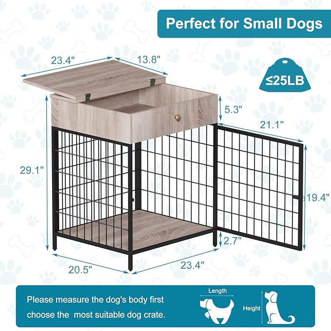 Dog Crate Furniture, Wooden Dog Crate End Table,Dog Kennel with Drawer Indoor, Furniture Dog Crate Side Table for Small Dogs