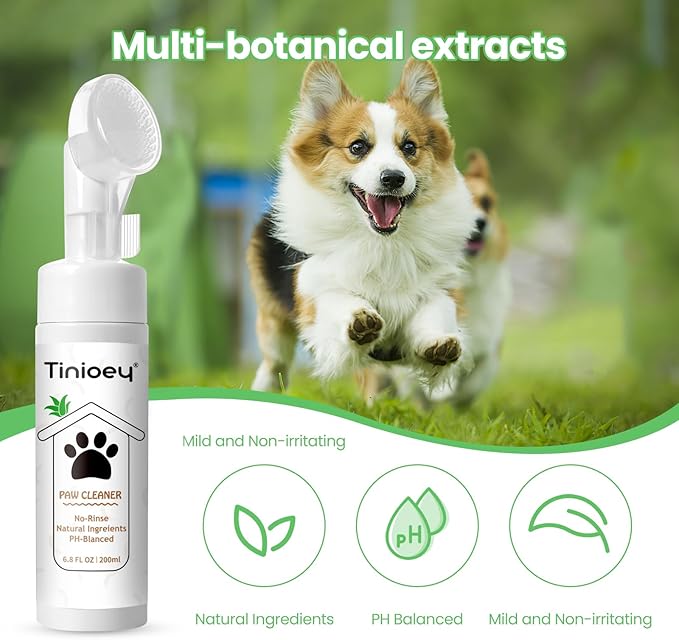 Foaming Paw Cleaner for Dogs and Cats (6.8 oz) | No-Rinse Dandelion Cleanser with Brush and Absorbent Towel (Fragrance Free)