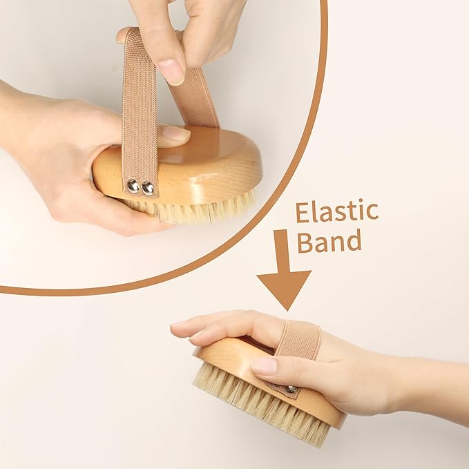 Soft Bristle Pet Brush - Natural Bristle Palm Brush for Short Haired Cats and Dogs with Elastic Band