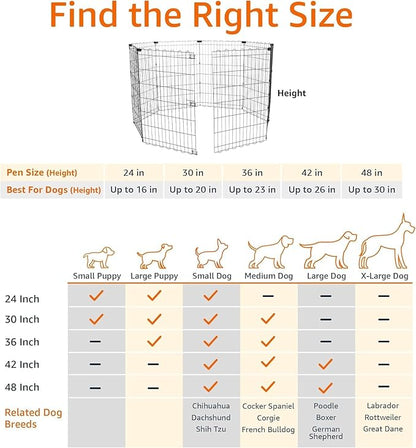 Amazon Basics Foldable Octagonal Metal Exercise Dog Playpen - Indoor/Outdoor, No Door, Medium (8 Panels, 24 x 36), Easy to assemble, store, and customize, 36" - Medium, Black