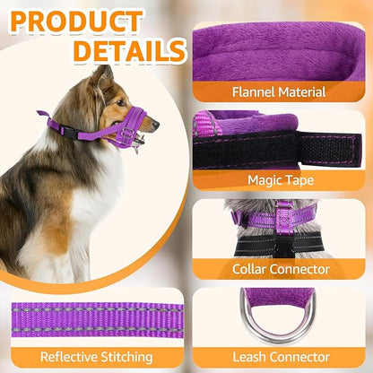 SlowTon Soft Dog Muzzle, Adjustable Padded Nylon Muzzle for Large Medium Dogs Anti Chewing Barking Biting, Allow Dog Pant & Drink (Purple, S)