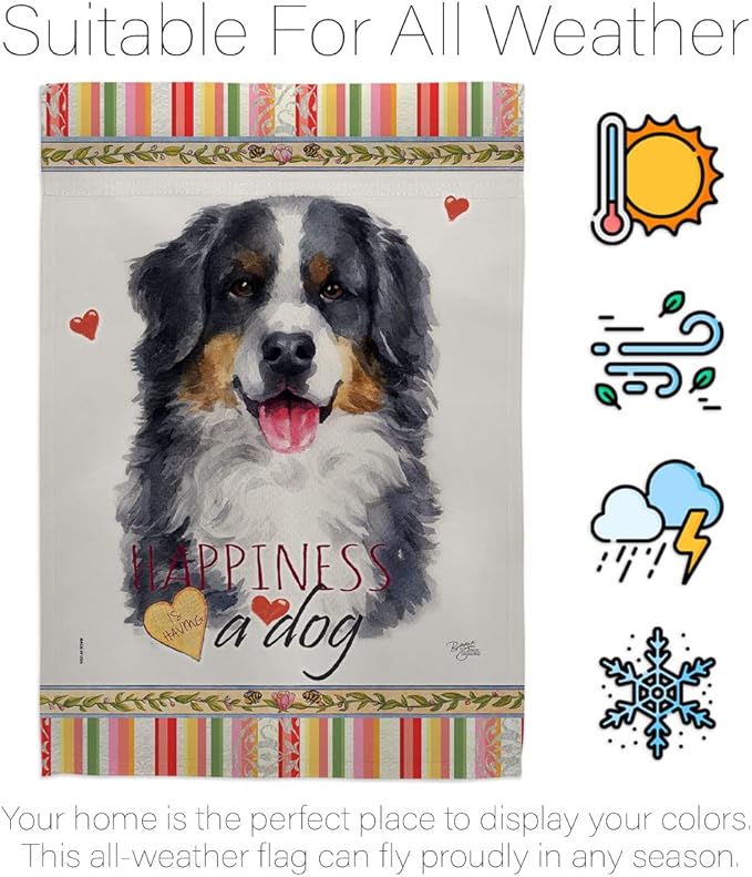 Breeze Decor Bernese Mountain Happiness Garden House Flag-Kit Dog Puppy Spoiled Paw Canine Fur Pet Nature Farm Animal Creature Decoration Banner Small Yard Gift Double-Sided, Made in USA