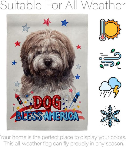 Breeze Decor Patriotic Brindle Tibetan Terrier Garden House Flag-Kit Dog Puppy Spoiled Paw Canine Fur Pet Nature Farm Animal Creature Banner Small Yard Gift Double-Sided, Made in USA
