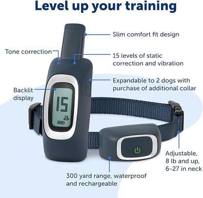 PetSafe 300 Yard Remote Training Collar – Choose from Tone, Vibration, or 15 Levels of Static Stimulation – Medium Range Option for Training Off Leash Dogs – Waterproof and Durable – Rechargeable