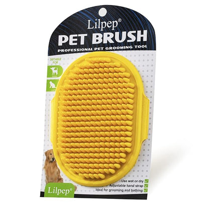 Dog Bath Brush Dog Grooming Brush, Lilpep Pet Shampoo Bath Brush Soothing Massage Rubber Comb with Adjustable Ring Handle for Long Short Haired Dogs and Cats Yellow