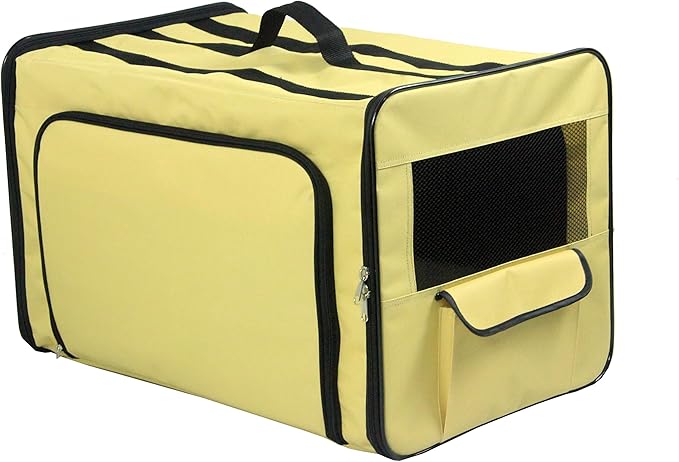 PET LIFE 'Capacious' Dual-Sided Expandable Spacious Wire Folding Collapsible Lightweight Pet Dog Crate Carrier House, X-Large, Khaki