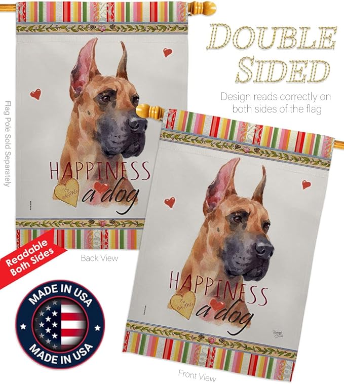 Breeze Decor Fawn Dane Happiness House Flag Set Dog Puppy Spoiled Paw Canine Fur Pet Nature Farm Animal Creature Decoration Banner Small Garden Yard Gift Double-Sided, Made in USA