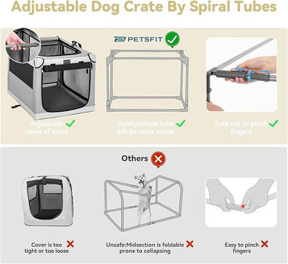 PETSFIT Portable Dog Crate, Soft Dog Crate - 36 Inch Easy Set-up, Light, Sturdy, Comfy Inside with Thicken Mat, Collapsible Crate for Home and Travel Light Grey