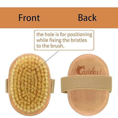 Soft Bristle Pet Brush - Natural Bristle Palm Brush for Short Haired Cats and Dogs with Elastic Band