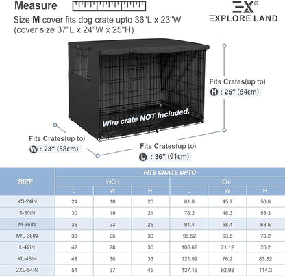 Explore Land 36 inches Dog Crate Cover Heavy Duty Polyester Pet Kennel Sunshade Universal Fit for Wire Cage (Black)
