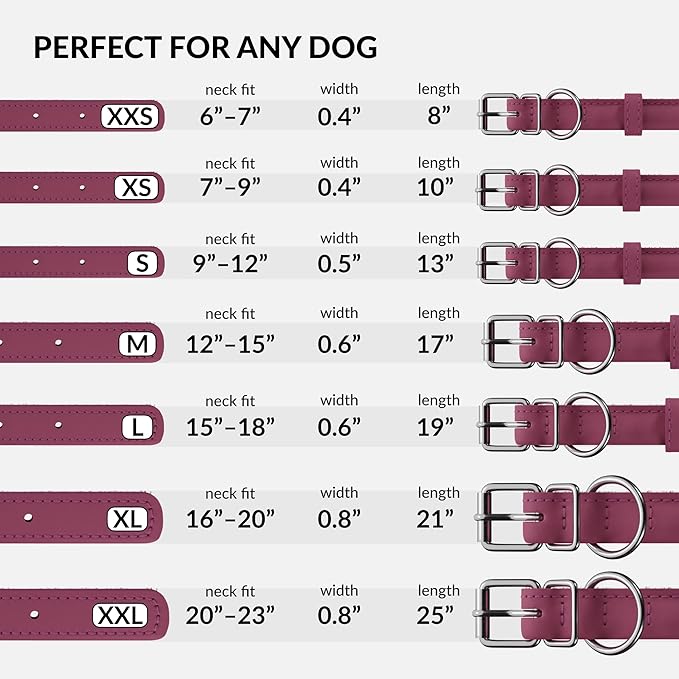 CollarDirect Rolled Leather Dog Collar, Soft Padded Round Puppy Collar, Handmade Genuine Leather Collar Dog Small Large Cat Collars 13 Colors (8-11 Inch, Pink Smooth)